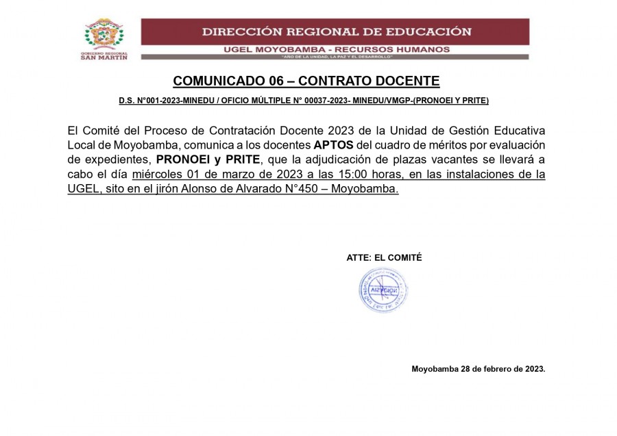 📍COMUNICADO 06 – CONTRATO DOCENTE: