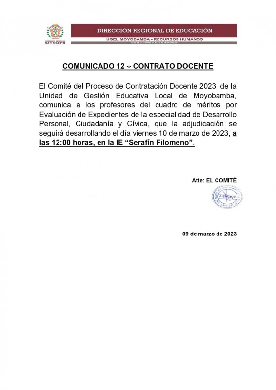 📌COMUNICADO 12 – CONTRATO DOCENTE