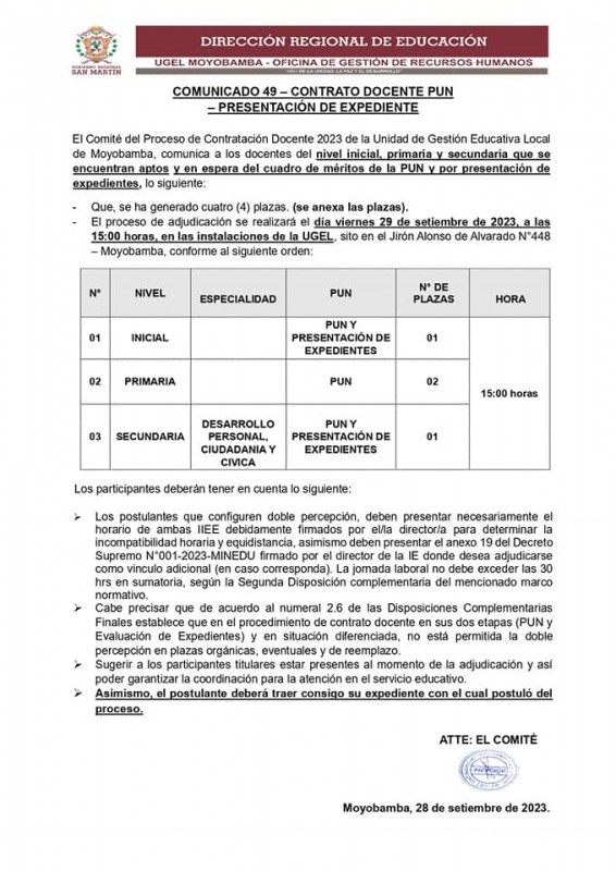 📌 COMUNICADO 49 - CONTRATO DOCENTE