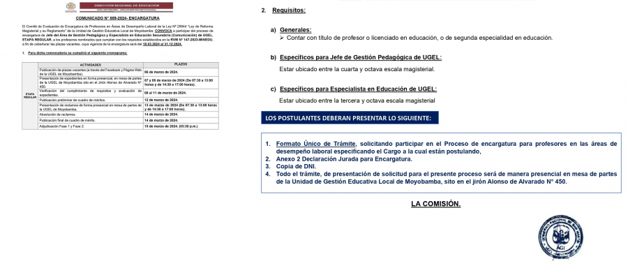 COMUNICADO N° 009-2024- ENCARGATURA