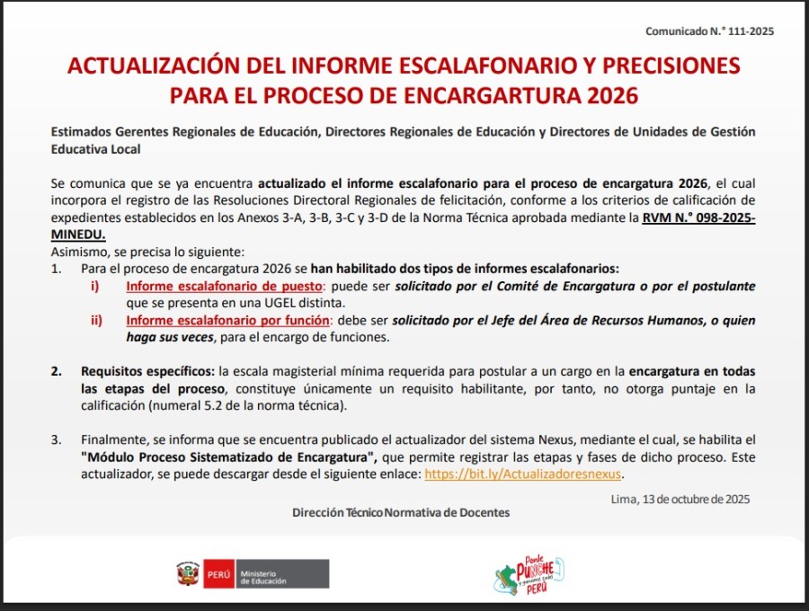 📌📢¡𝐀𝐓𝐄𝐍𝐂𝐈𝐎́𝐍 𝐃𝐎𝐂𝐄𝐍𝐓𝐄! 𝐀𝐂𝐓𝐔𝐀𝐋𝐈𝐙𝐀𝐂𝐈𝐎́𝐍 𝐃𝐄𝐋 𝐈𝐍𝐅𝐎𝐑𝐌𝐄 𝐄𝐒𝐂𝐀𝐋𝐀𝐅𝐎𝐍𝐀𝐑𝐈𝐎 𝐘 𝐏𝐑𝐄𝐂𝐈𝐒𝐈𝐎𝐍𝐄𝐒 𝐏𝐀𝐑𝐀 𝐄𝐋 𝐏𝐑𝐎𝐂𝐄𝐒𝐎 𝐃𝐄 𝐄𝐍𝐂𝐀𝐑𝐆𝐀𝐓𝐔𝐑𝐀 𝟐𝟎𝟐𝟔.