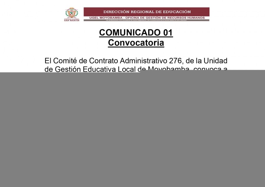 📌COMUNICADO 01 Convocatoria