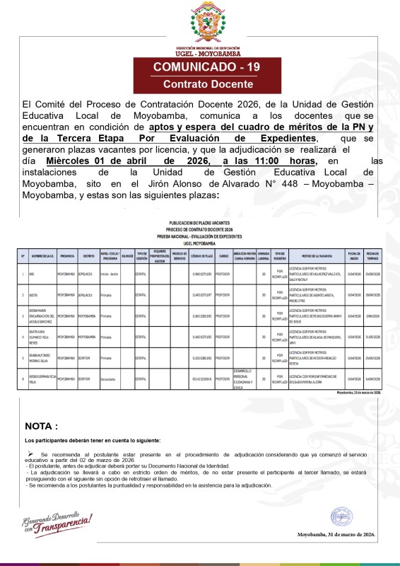 COMUNICADO - 19 / Contrato Docente