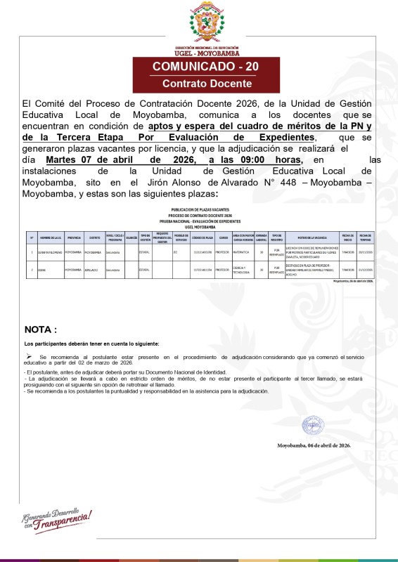 📌COMUNICADO - 20 Contrato Docente
