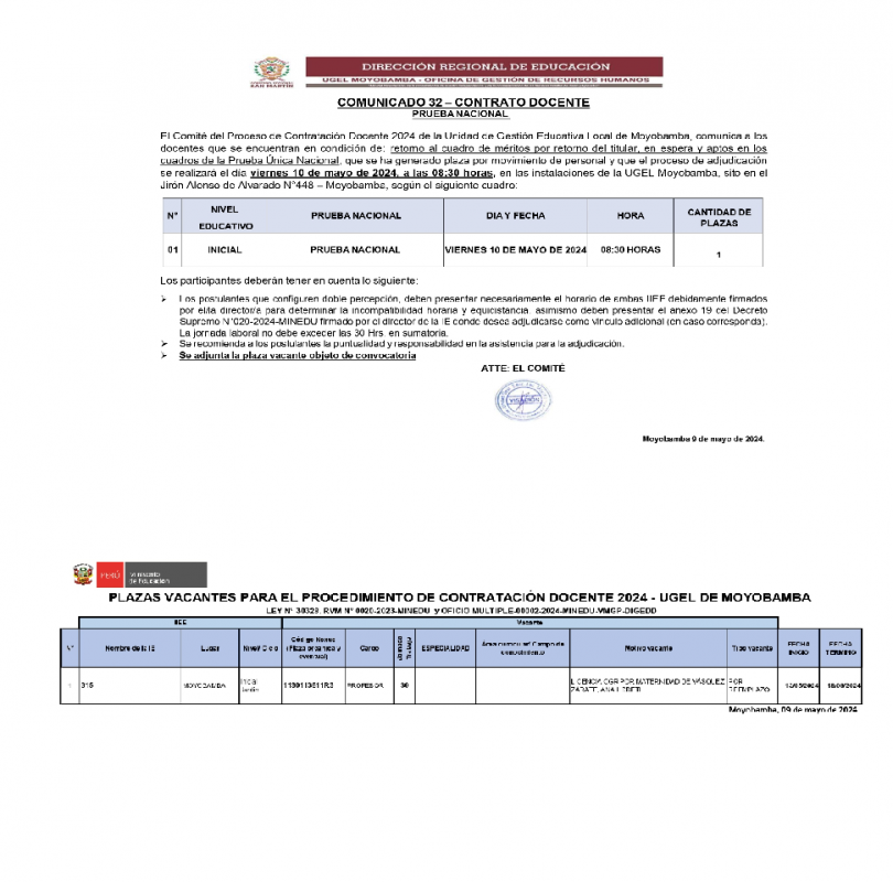 📍COMUNICADO 32 – CONTRATO DOCENTE PRUEBA NACIONAL