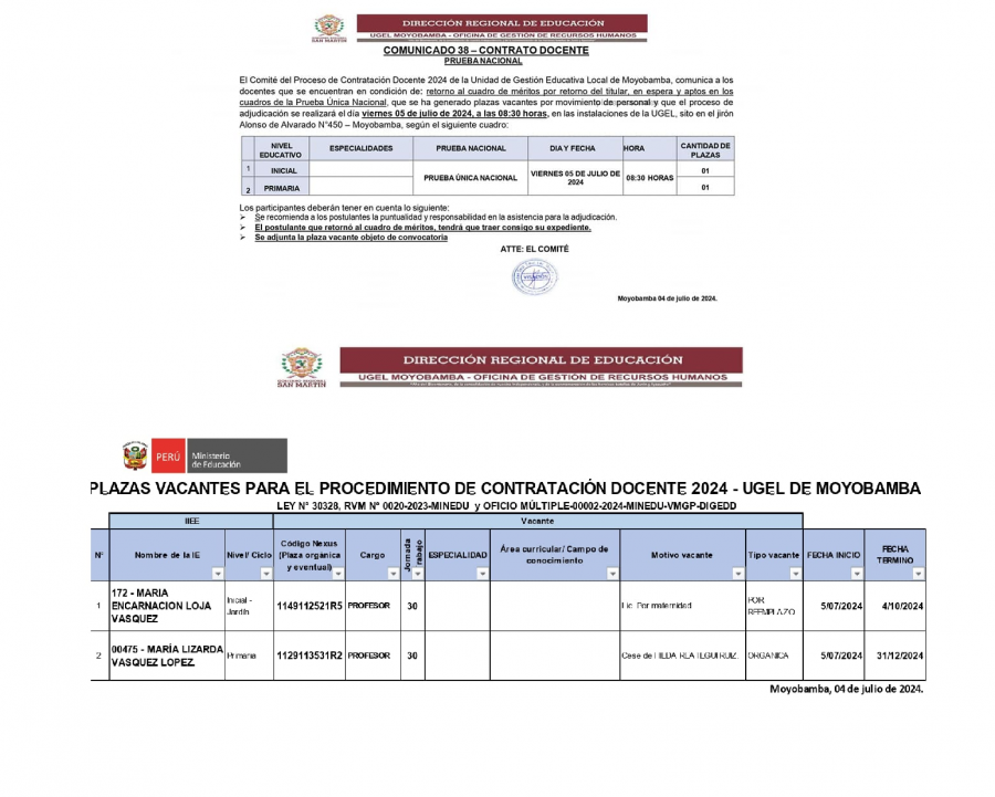 COMUNICADO 38 – CONTRATO DOCENTE