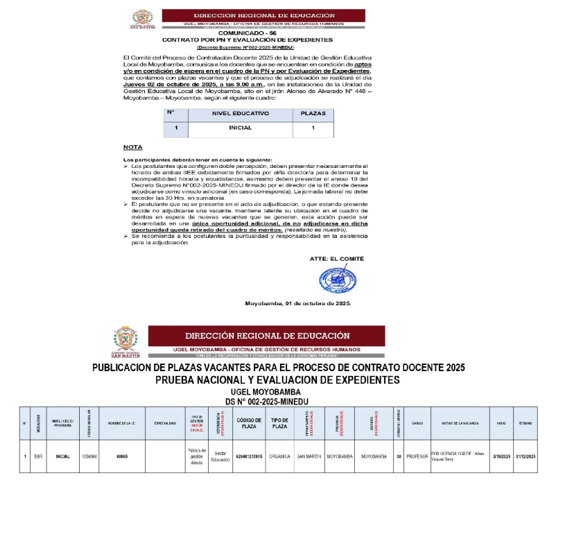 📌COMUNICADO - 56 CONTRATO POR PN Y EVALUACI&Oacute;N DE EXPEDIENTES