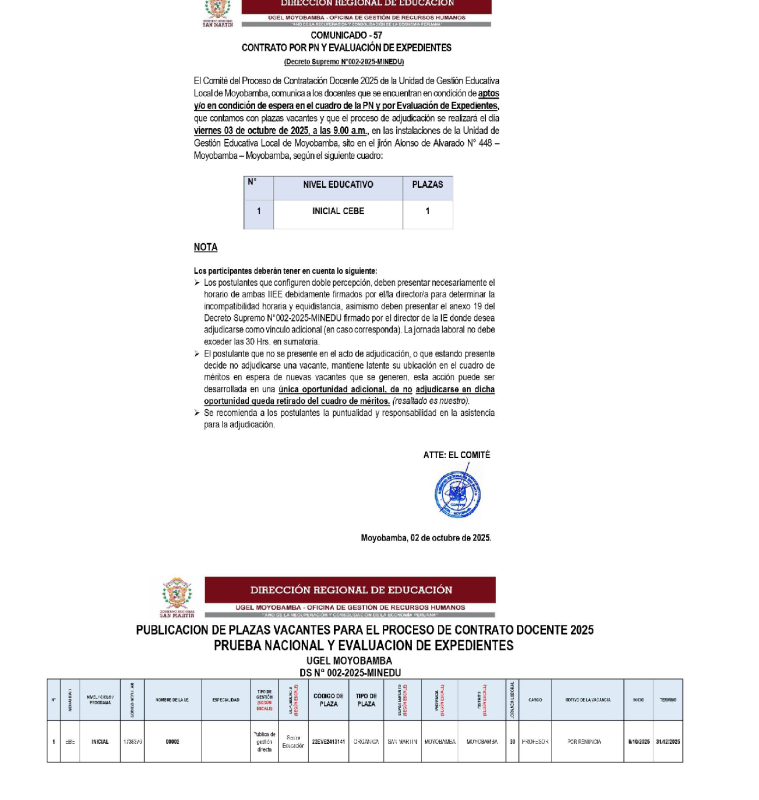📌COMUNICADO - 57 CONTRATO POR PN Y EVALUACI&Oacute;N DE EXPEDIENTES