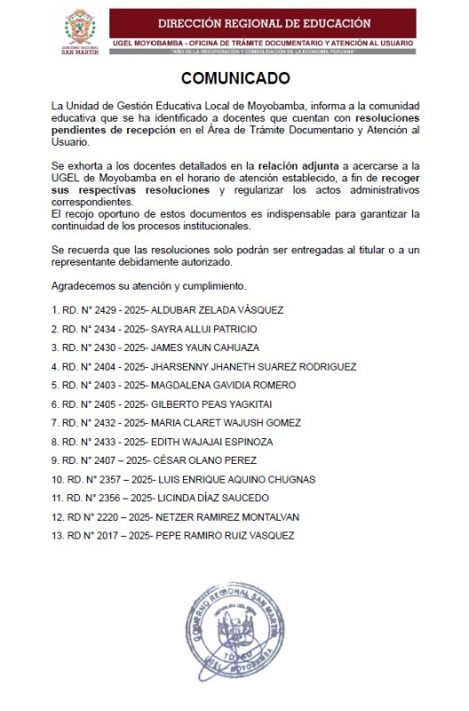 COMUNICADO  - OFICINA DE TRAMITE DOCUMENTARIO Y ATENCION AL USUARIO