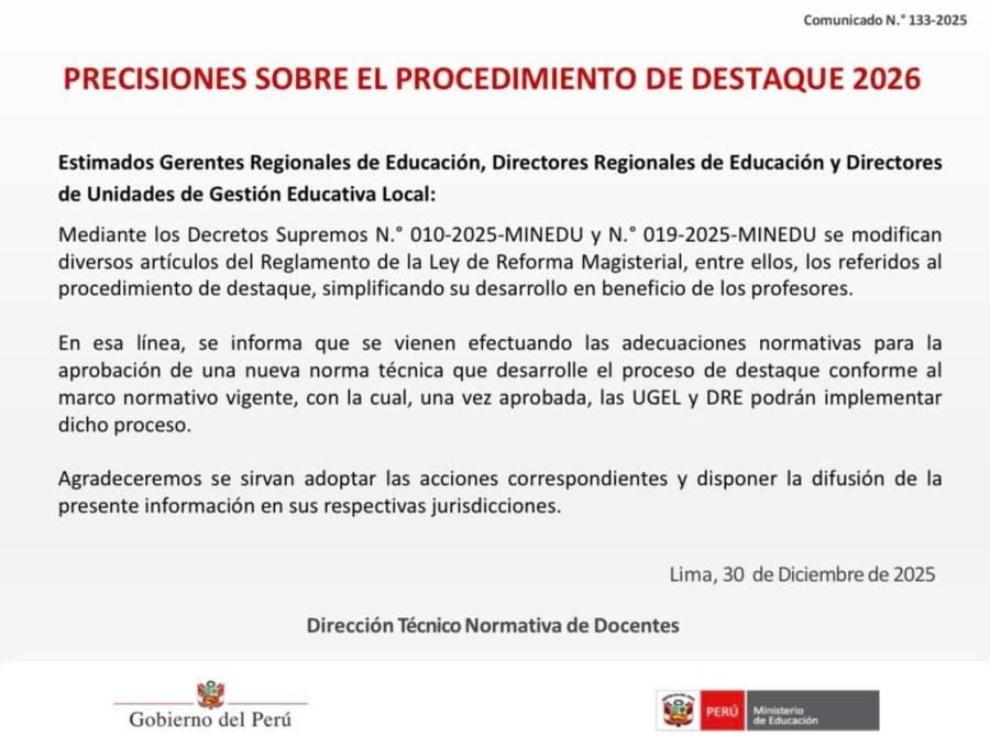 COMUNICADO PROCEDIMIENTO DE DESTAQUE 2026