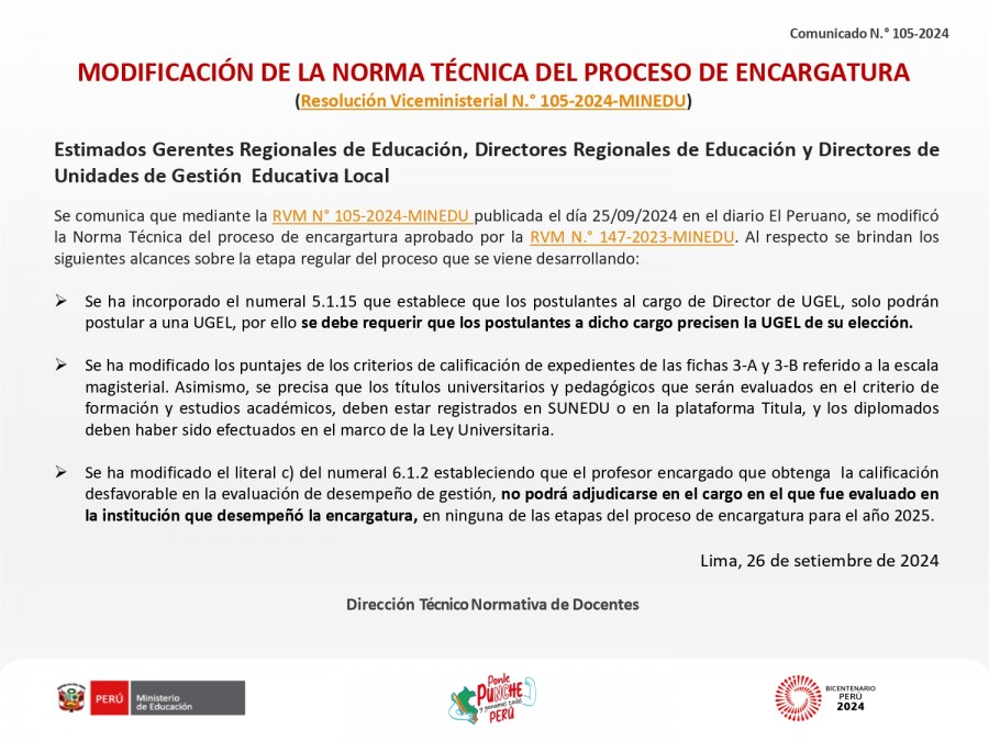 📢MODIFICACIÓN DE LA NORMA TÉCNICA DEL PROCESO DE ENCARGATURA.