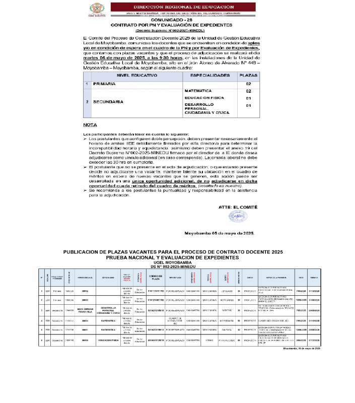 📍COMUNICADO - 28 CONTRATO POR PN Y EVALUACIÓN DE EXPEDIENTES.