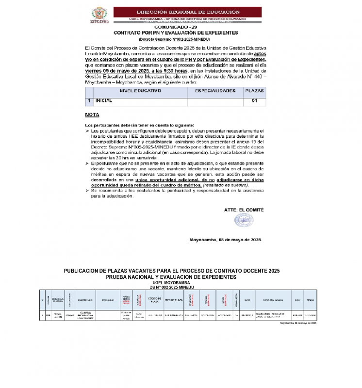 📍COMUNICADO - 29 CONTRATO POR PN Y EVALUACIÓN DE EXPEDIENTES