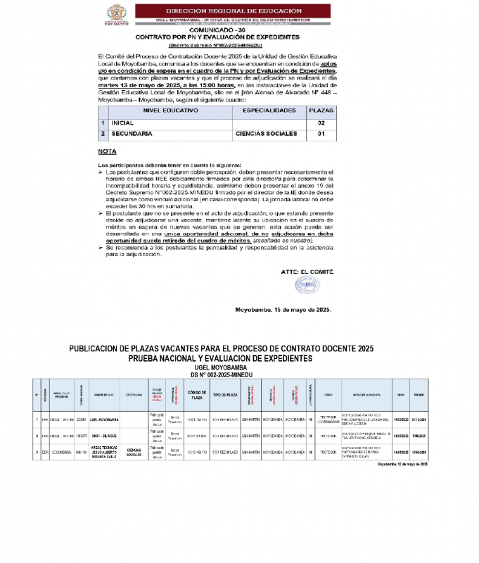 📍COMUNICADO - 30 CONTRATO POR PN Y EVALUACIÓN DE EXPEDIENTES