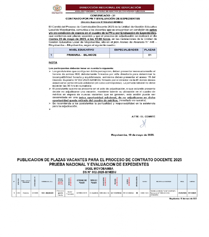📍COMUNICADO - 31 CONTRATO POR PN Y EVALUACIÓN DE EXPEDIENTES