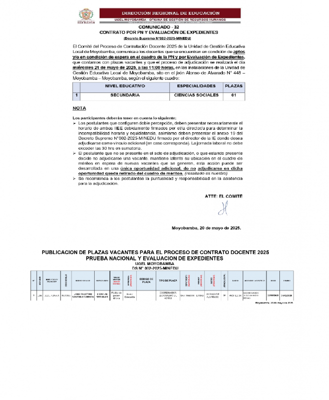 📍COMUNICADO - 32 CONTRATO POR PN Y EVALUACIÓN DE EXPEDIENTES