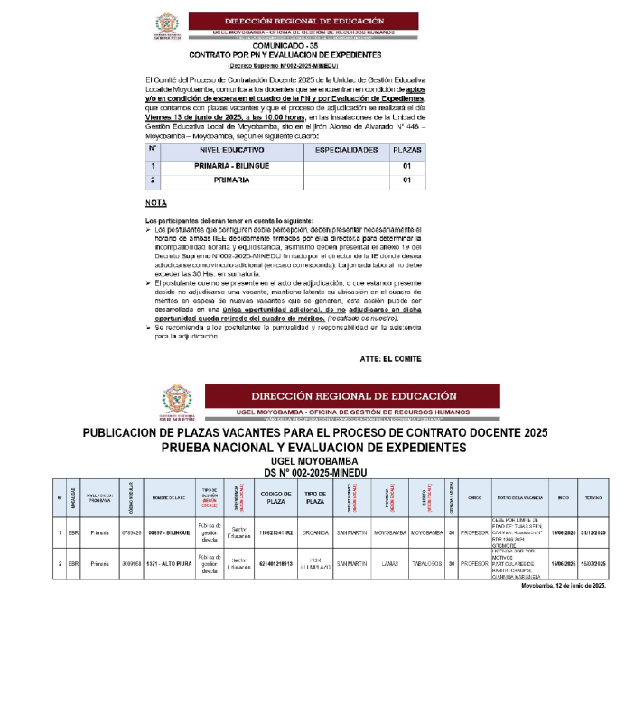 📌COMUNICADO - 35 CONTRATO POR PN Y EVALUACIÓN DE EXPEDIENTES