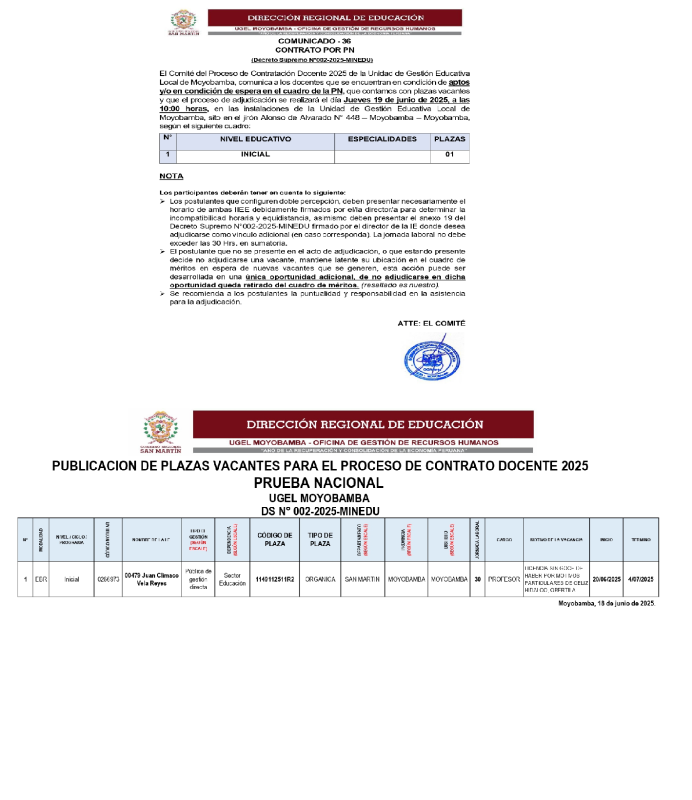 📌COMUNICADO - 36 CONTRATO POR PN (Decreto Supremo N°002-2025-MINEDU)